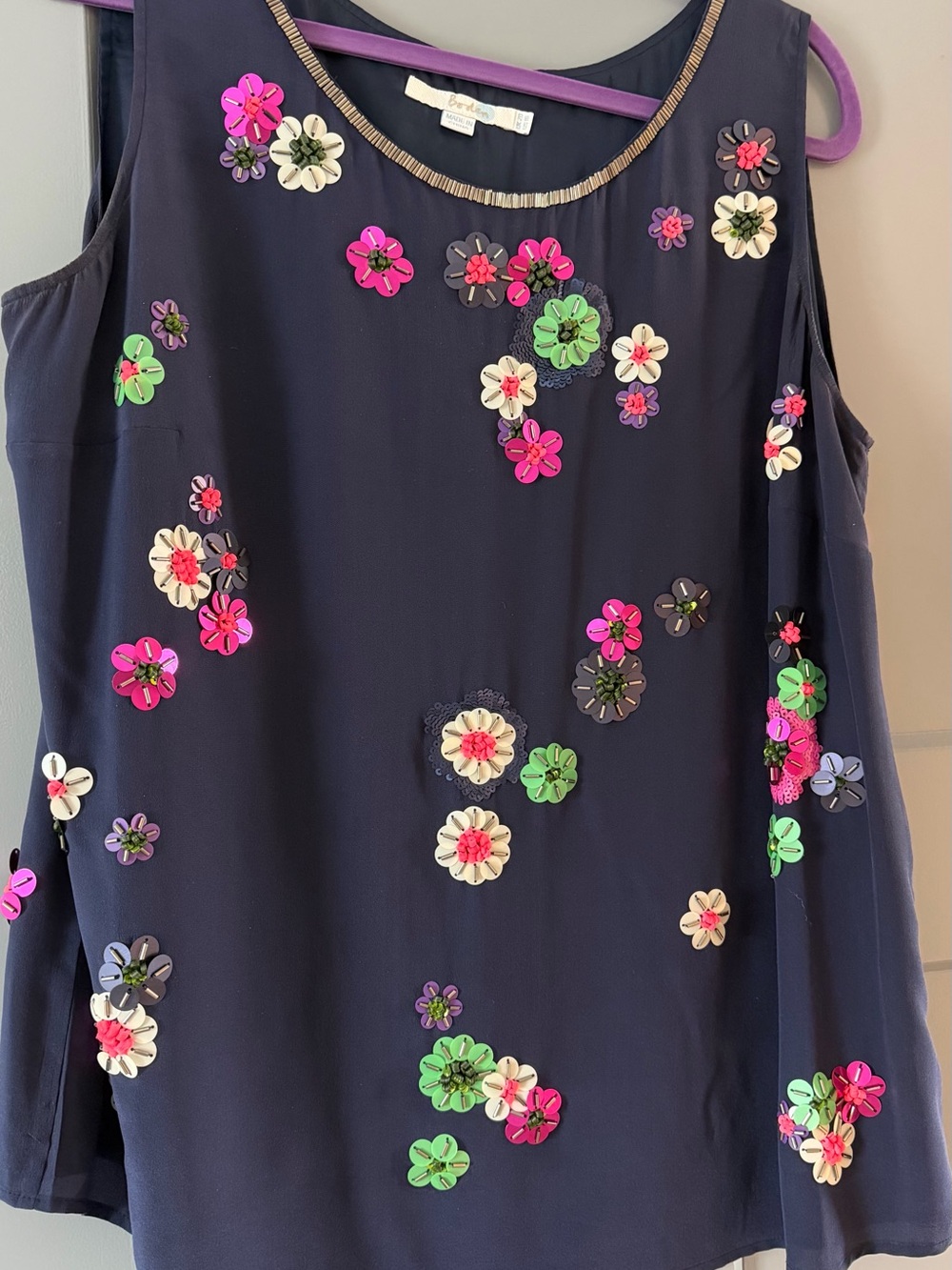 Boden Silk Navy Floral Appliqué Sleeveless Camisole